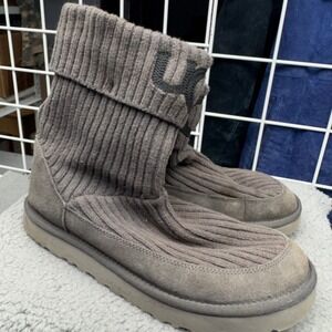 UGG Cardy Knit Boots Womens 10 Grey Streetwear Retro Rare Cozy Winter 1105709